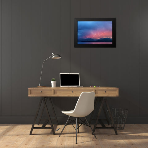 WA, Seabeck Lightning over Hood Canal Black Modern Wood Framed Art Print by Paulson, Don