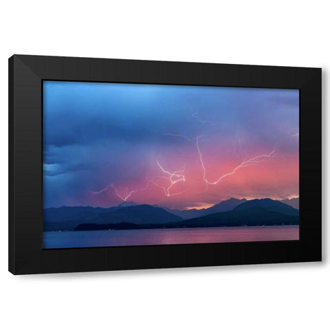 WA, Seabeck Lightning over Hood Canal Black Modern Wood Framed Art Print with Double Matting by Paulson, Don