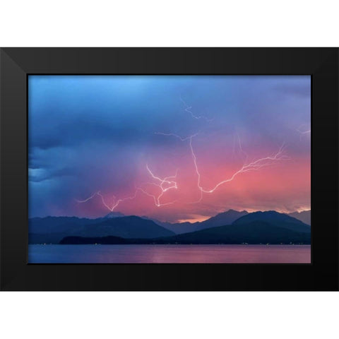 WA, Seabeck Lightning over Hood Canal Black Modern Wood Framed Art Print by Paulson, Don