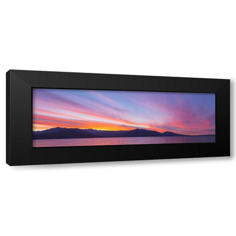 WA, Seabeck Sunset panoramic over the Olympic Mt Black Modern Wood Framed Art Print with Double Matting by Paulson, Don