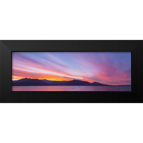 WA, Seabeck Sunset panoramic over the Olympic Mt Black Modern Wood Framed Art Print by Paulson, Don