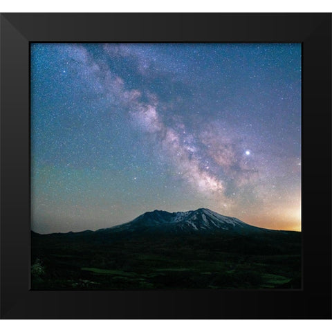 The Milky Way rising above Mt St Helens-a active stratovolcano in Washington State-USA Black Modern Wood Framed Art Print by Probst, Greg