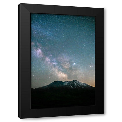 The Milky Way rising above Mt St Helens-an active stratovolcano in Washington State-USA Black Modern Wood Framed Art Print by Probst, Greg