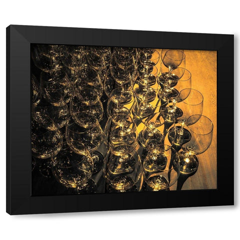 Washington State-Walla Walla Pattern of empty wine glasses in rich sunlight on wooden table Black Modern Wood Framed Art Print by Duval, Richard