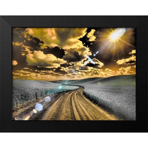 USA-Washington State-Palouse-Country backroad through spring crops Black Modern Wood Framed Art Print by Eggers, Terry