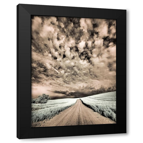 USA-Washington State-Palouse-Backcountry road through wheat field and clouds Black Modern Wood Framed Art Print by Eggers, Terry