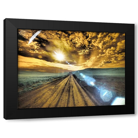 USA-Washington State-Palouse-Backcountry road through wheat field and clouds Black Modern Wood Framed Art Print by Eggers, Terry