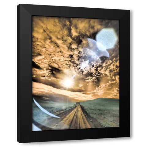 USA-Washington State-Palouse-Backcountry road through wheat field and clouds Black Modern Wood Framed Art Print by Eggers, Terry