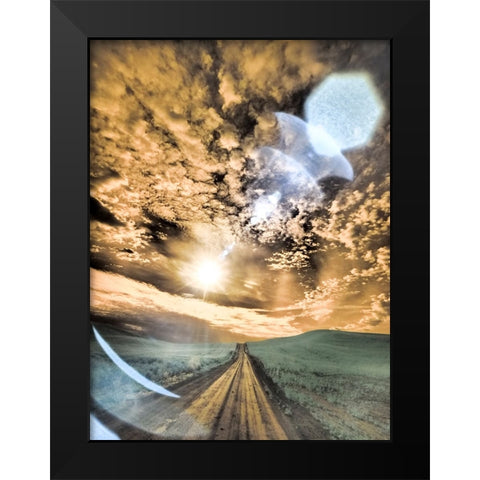 USA-Washington State-Palouse-Backcountry road through wheat field and clouds Black Modern Wood Framed Art Print by Eggers, Terry