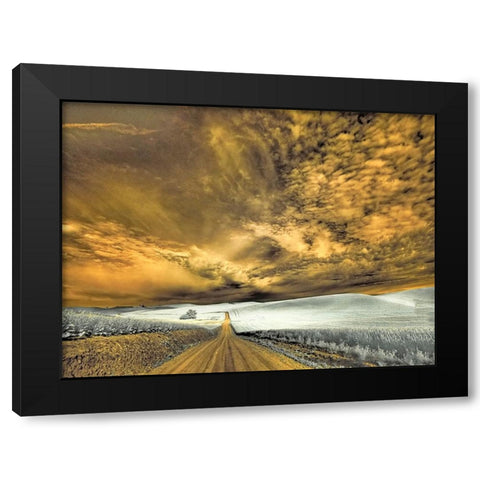 USA-Washington State-Palouse-Backcountry road through wheat field and clouds Black Modern Wood Framed Art Print by Eggers, Terry