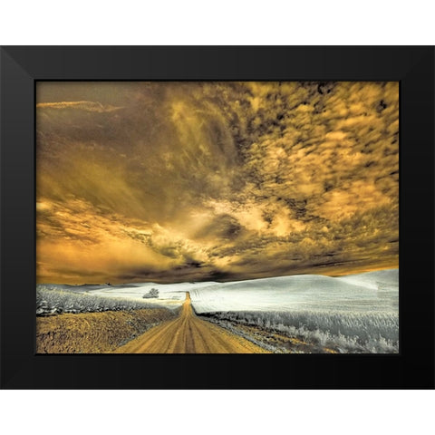 USA-Washington State-Palouse-Backcountry road through wheat field and clouds Black Modern Wood Framed Art Print by Eggers, Terry