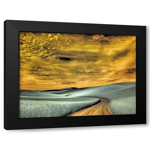 USA-Washington State-Palouse region-winding backcountry road through wheat fields Black Modern Wood Framed Art Print by Eggers, Terry
