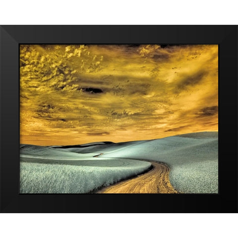 USA-Washington State-Palouse region-winding backcountry road through wheat fields Black Modern Wood Framed Art Print by Eggers, Terry