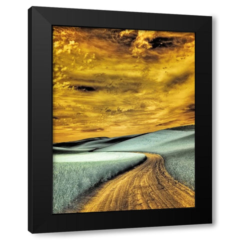USA-Washington State-Palouse region-winding backcountry road through wheat fields Black Modern Wood Framed Art Print by Eggers, Terry