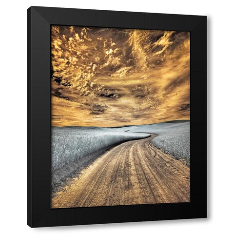 USA-Washington State-Palouse region-winding backcountry road through wheat fields Black Modern Wood Framed Art Print by Eggers, Terry