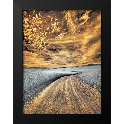 USA-Washington State-Palouse region-winding backcountry road through wheat fields Black Modern Wood Framed Art Print by Eggers, Terry