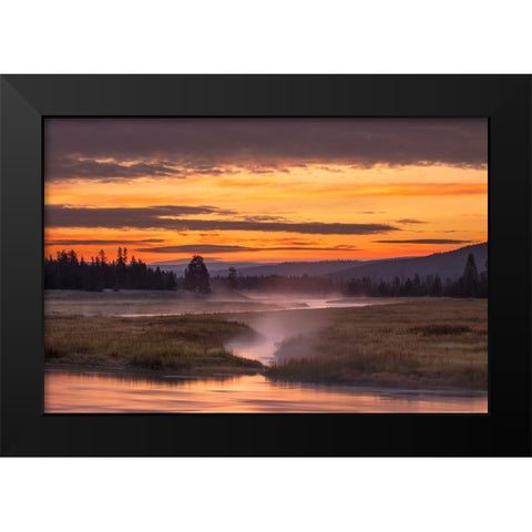 Madison River at sunrise-Yellowstone National Park-Wyoming Black Modern Wood Framed Art Print by Jones, Adam