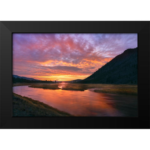 Madison River at sunrise-Yellowstone National Park-Wyoming Black Modern Wood Framed Art Print by Jones, Adam