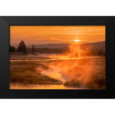 Madison River at sunrise-Yellowstone National Park-Wyoming Black Modern Wood Framed Art Print by Jones, Adam