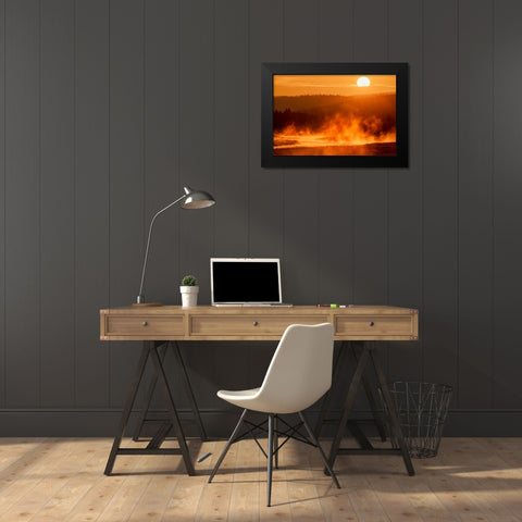 Madison River at sunrise-Yellowstone National Park-Wyoming Black Modern Wood Framed Art Print by Jones, Adam