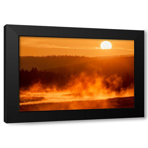 Madison River at sunrise-Yellowstone National Park-Wyoming Black Modern Wood Framed Art Print by Jones, Adam