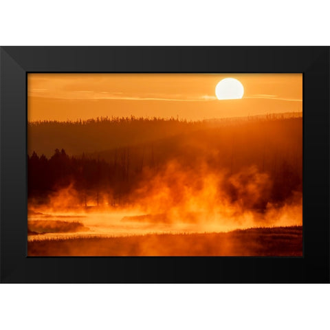 Madison River at sunrise-Yellowstone National Park-Wyoming Black Modern Wood Framed Art Print by Jones, Adam