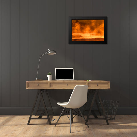 Madison River at sunrise-Yellowstone National Park-Wyoming Black Modern Wood Framed Art Print by Jones, Adam