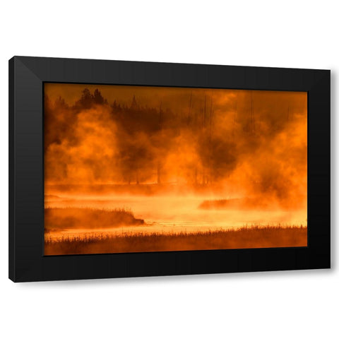 Madison River at sunrise-Yellowstone National Park-Wyoming Black Modern Wood Framed Art Print by Jones, Adam