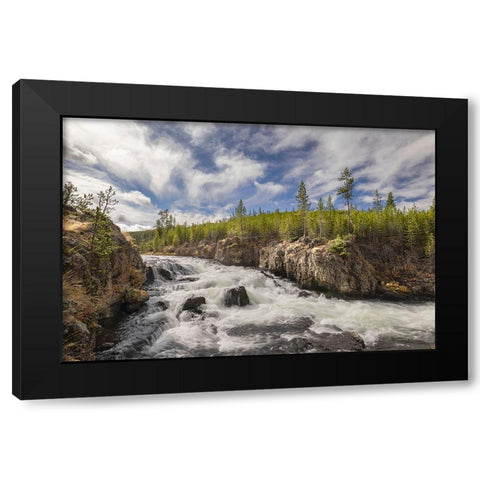 Cascading Firehole River and clouds-Yellowstone National Park-Wyoming Black Modern Wood Framed Art Print with Double Matting by Jones, Adam