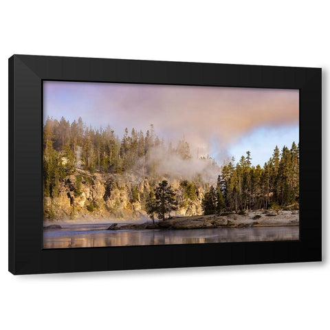 Morning mist on Yellowstone River-Yellowstone National Park-Wyoming Black Modern Wood Framed Art Print with Double Matting by Jones, Adam