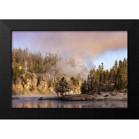 Morning mist on Yellowstone River-Yellowstone National Park-Wyoming Black Modern Wood Framed Art Print by Jones, Adam