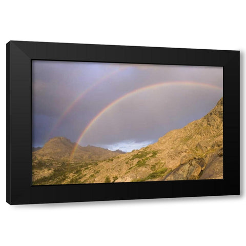 WY, Bridger Wilderness Double rainbow over peak Black Modern Wood Framed Art Print with Double Matting by Paulson, Don