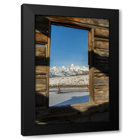 WY, Grand Tetons Mountains through cabin doorway Black Modern Wood Framed Art Print with Double Matting by Illg, Cathy and Gordon
