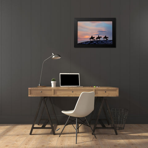 USA- Shell- Wyoming. Hideout Ranch cowboys and cowgirls Black Modern Wood Framed Art Print by Gulin, Darrell