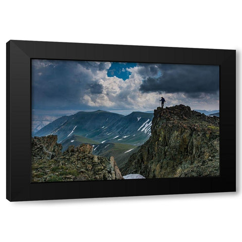Male climber on ridge-Absaroka Mountains near Cody and Meeteetse-Wyoming-Washakie Wilderness Black Modern Wood Framed Art Print by Garber, Howie