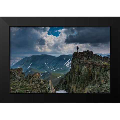 Male climber on ridge-Absaroka Mountains near Cody and Meeteetse-Wyoming-Washakie Wilderness Black Modern Wood Framed Art Print by Garber, Howie