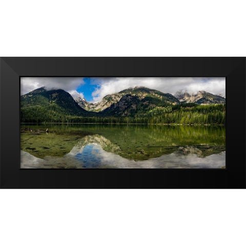 Panoramic reflection in Bradley Lake-Grand Teton National Park-Wyoming Black Modern Wood Framed Art Print by Garber, Howie