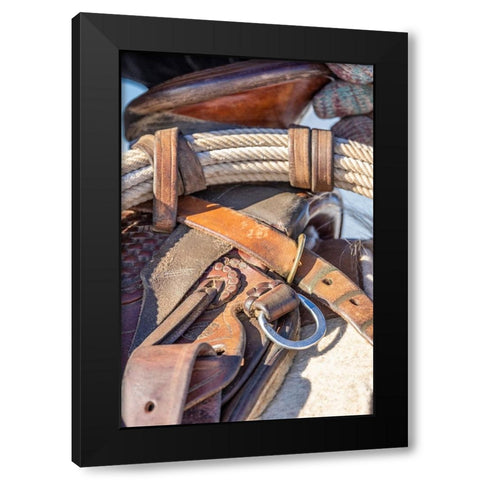 USA- Wyoming. Hideout Horse Ranch- saddle detail. Black Modern Wood Framed Art Print with Double Matting by Looney, Hollice