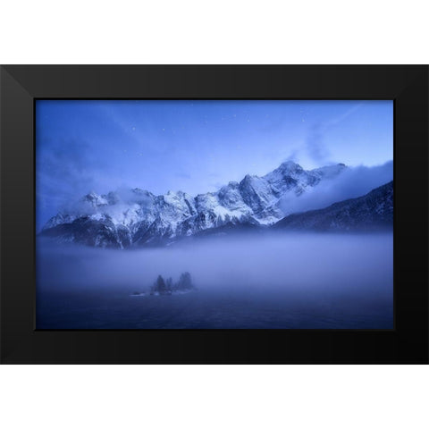 Misty Winter Evening Black Modern Wood Framed Art Print by Gastager, Daniel