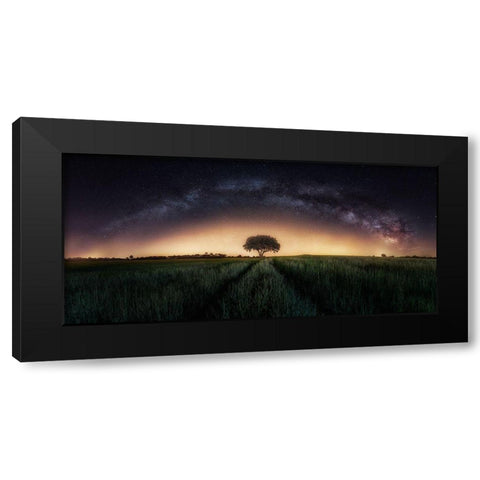 Milky Way Over Lonely Tree Black Modern Wood Framed Art Print by Ferrero, Ivan