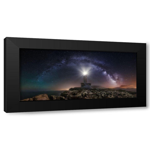 Lighthouse And Milky Way Black Modern Wood Framed Art Print by F. Turienzo, Carlos