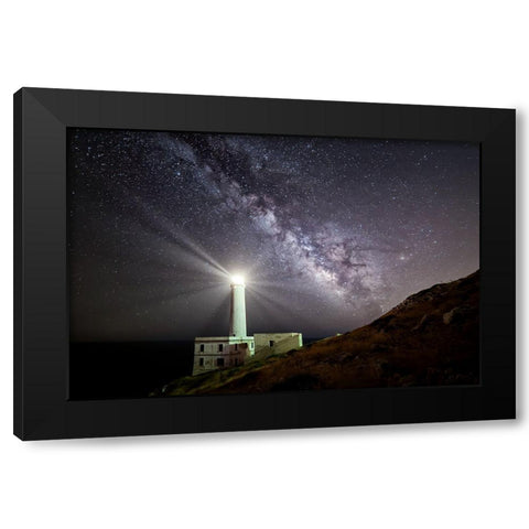 The Lighthouse And The Milky Way Black Modern Wood Framed Art Print by Chiriaco, Luigi