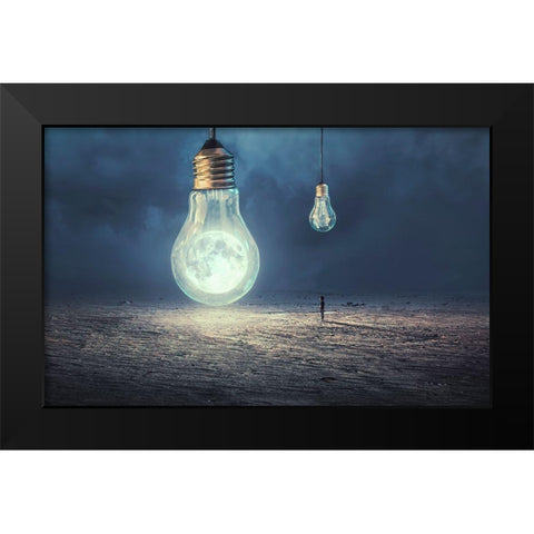 Moon Lamp Black Modern Wood Framed Art Print by Almawash, Sulaiman