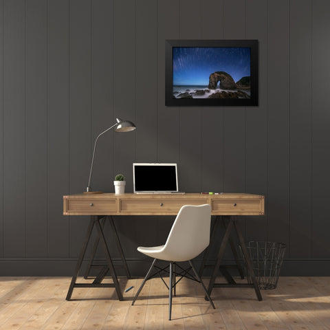 Horse Head Rock Black Modern Wood Framed Art Print by Zhu, Jingshu
