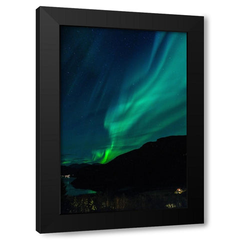Northern Lights In October Black Modern Wood Framed Art Print by Caroline Stroksnes, Mette