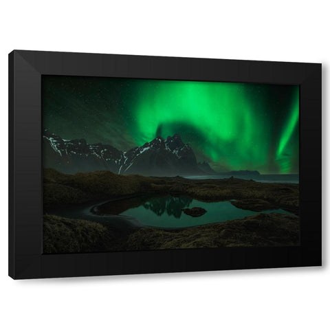 Vesturhorn Black Modern Wood Framed Art Print by Zhu, Jingshu
