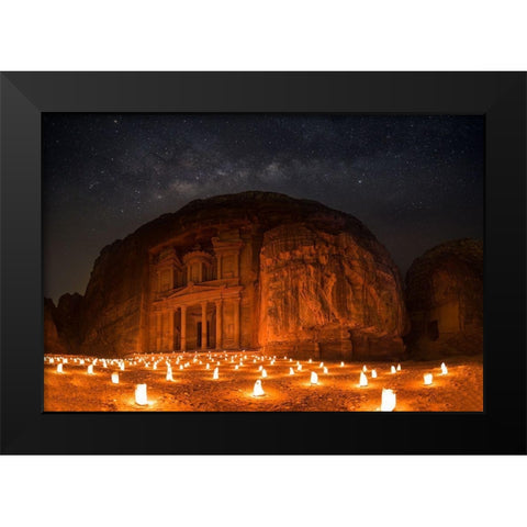Petra By Night Black Modern Wood Framed Art Print by Jamal, Khalid