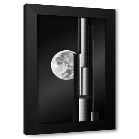 Super Moon Burjkhalifa Black Modern Wood Framed Art Print with Double Matting by Anjum, Zohaib