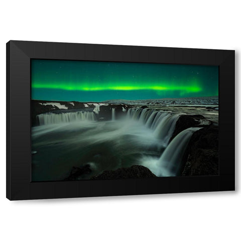 Godafoss Black Modern Wood Framed Art Print by Zhu, Jingshu