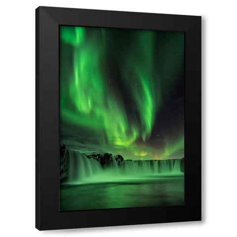 Northern Light On Godafoss Black Modern Wood Framed Art Print by Zhu, Hua